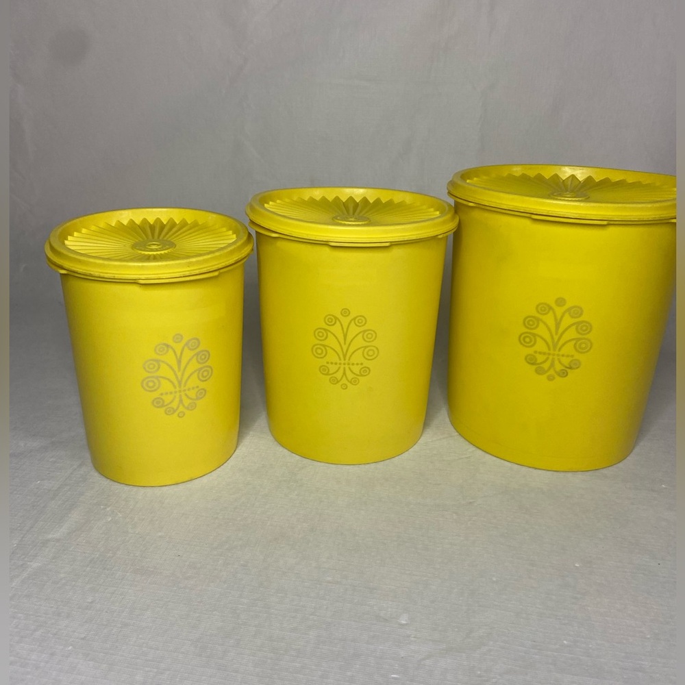 Vintage TUPPERWARE Servalier Canister Set with lids Harvest Yellow - Set of 3